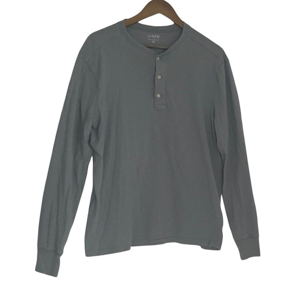 J Crew Long Sleeve Gray Henley Shirt Men's Size Large Button Up Casual Comfort
