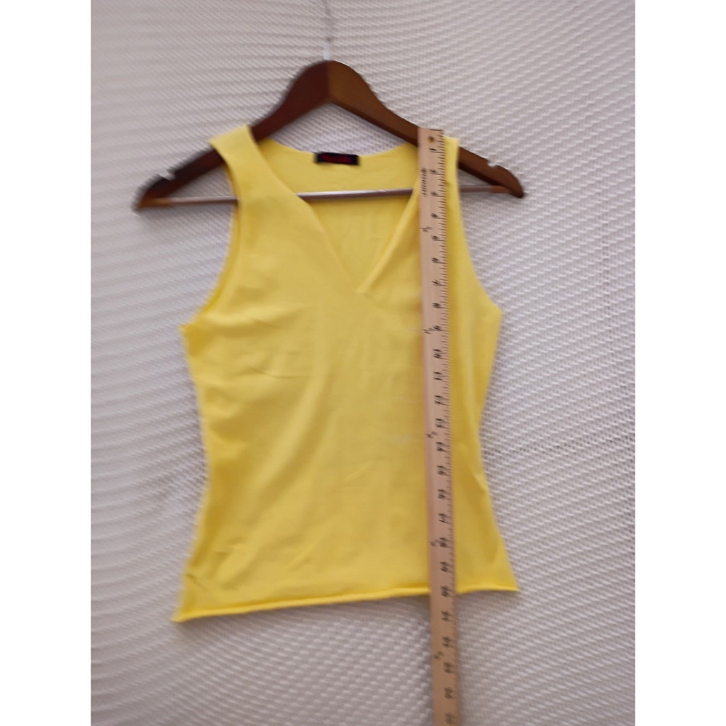 Nally & Millie Vibrant Yellow V-Neck Sleeveless Tank Top Raw Hem USA S M Boho