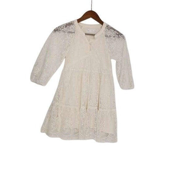 Zara Kids Lace Dress Cream White Button Front Tiered Ruffle Girls Size 8