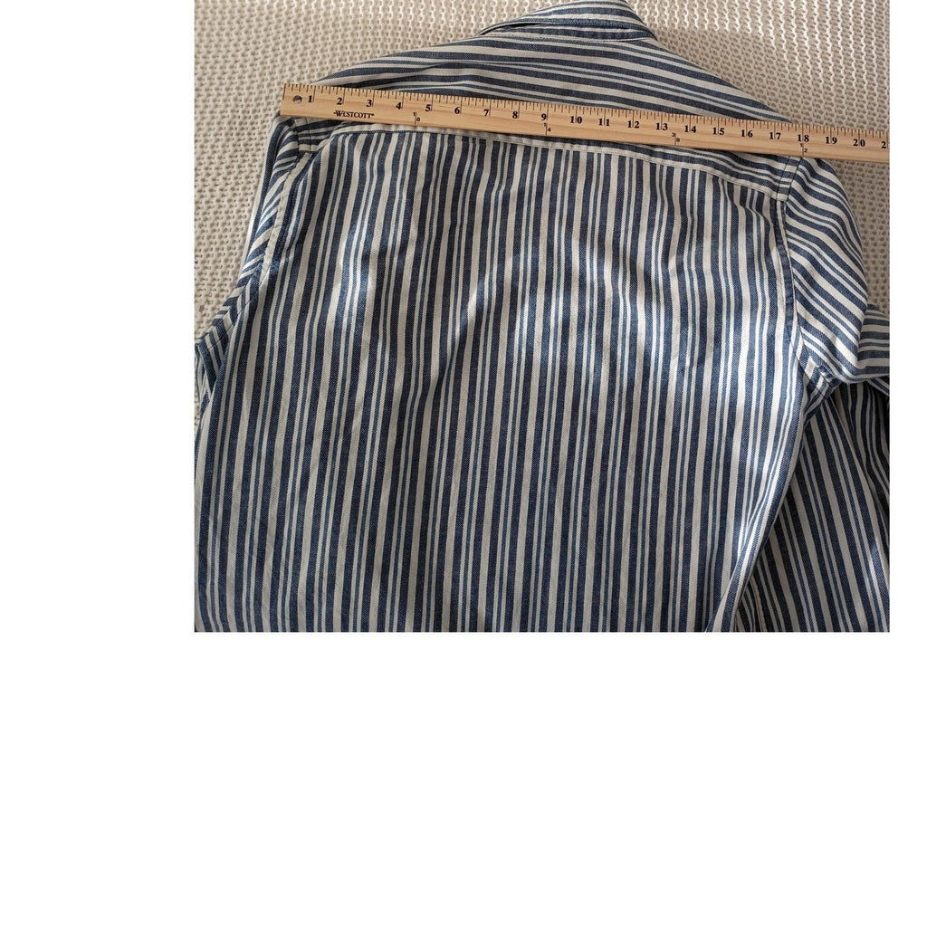 ZARA Men's Blue White Striped Button Down Shirt Medium 98% Cotton