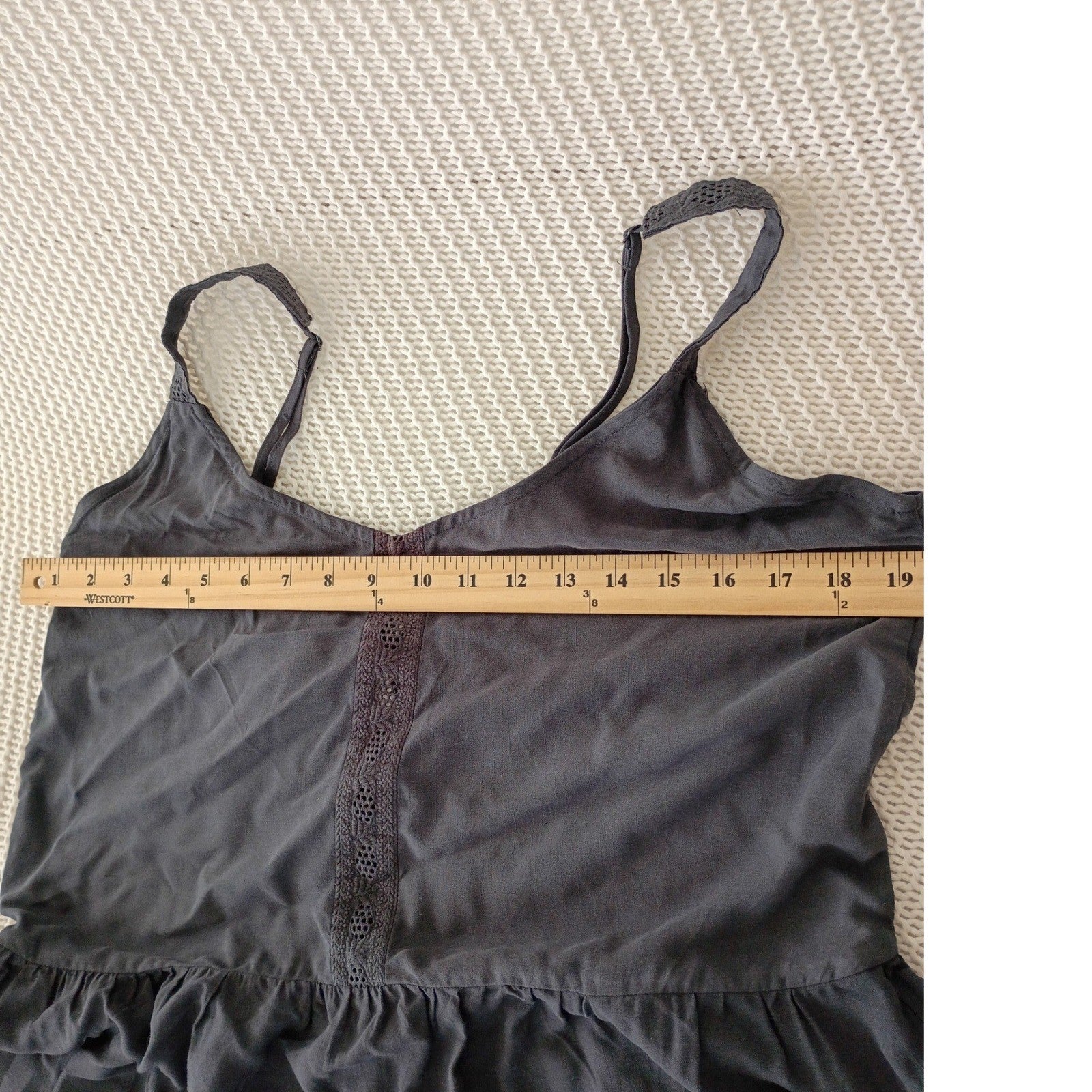 NWT Splendid Dark Gray Tiered Maxi Dress Crochet Lace Trim Boho Viscose M $188