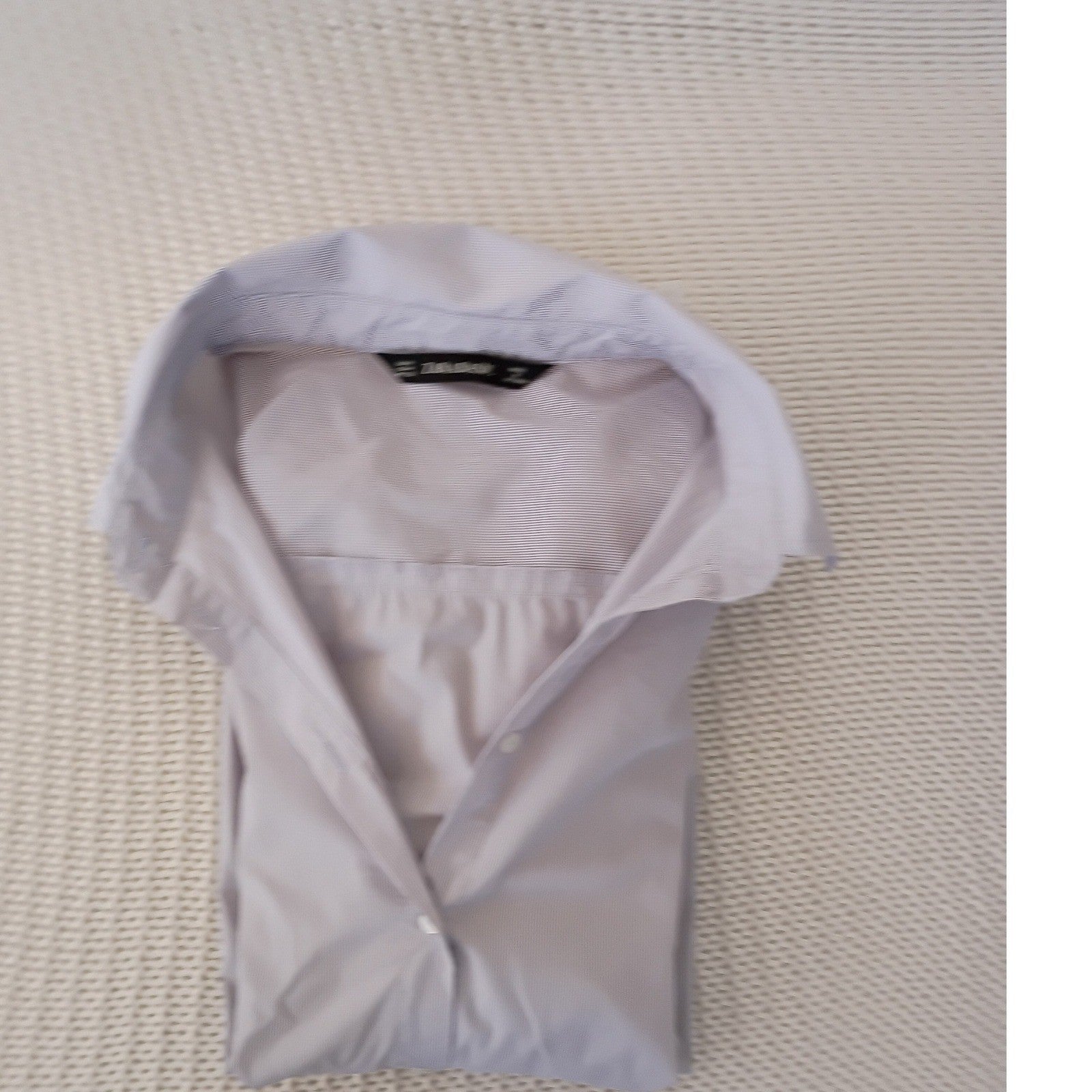 ZARA Classic Grey White Micro Stripe Button Down Shirt Contrast Cuff Fits S/M