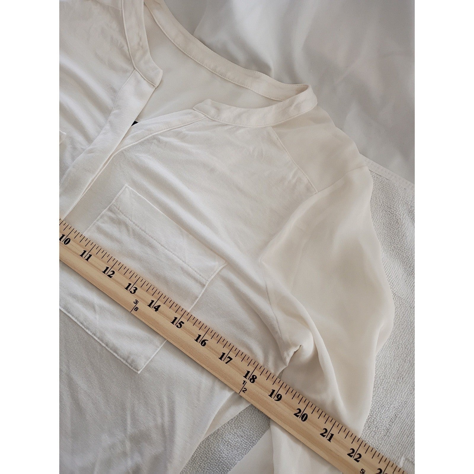 Ann Taylor White Sheer Panel Button Front Blouse Top Size M