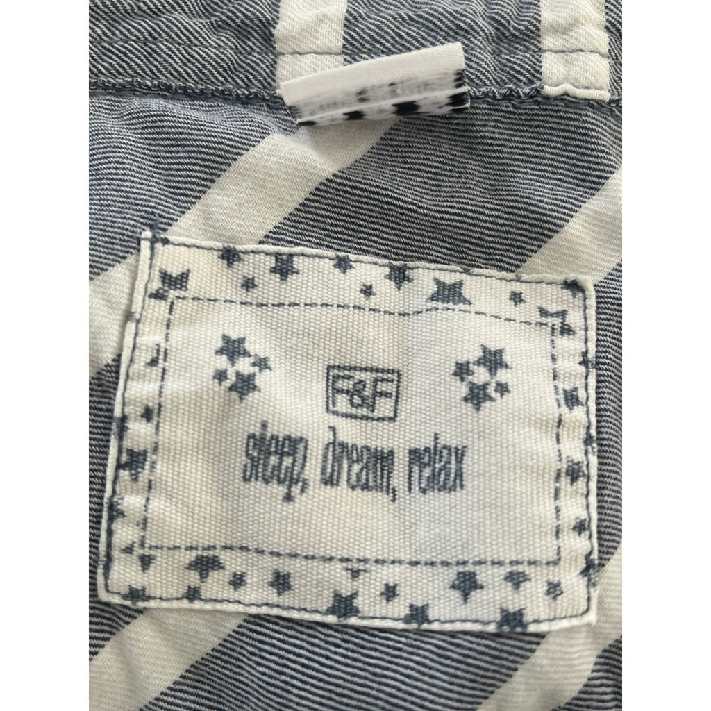 F&F 100% Cotton Sleep Dream Relax Blue White Stripe Button Up Shirt Tunic Fits S