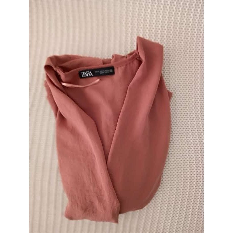 Zara Dusty Rose Pink Peplum Wrap Top Belted V-Neck Sleeveless Fits S Small 2 4