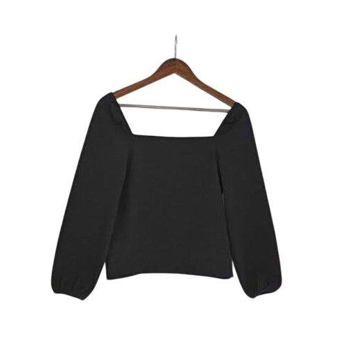 Madewell Romantic Soft Girl Black Square Neck Puff Sleeve Top Fitted Knit S