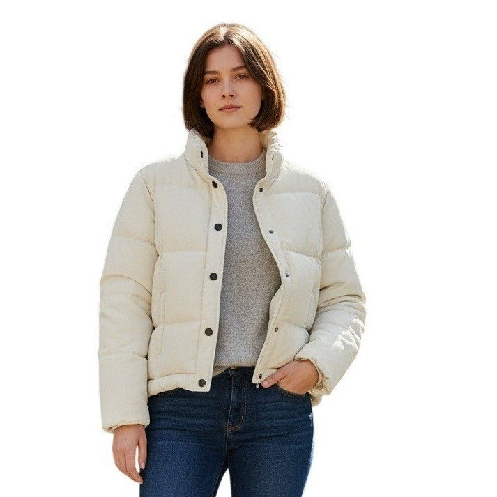 GAP Puffer Jacket White Down Quilted Fleece Lined Collar Full Zip Pockets M