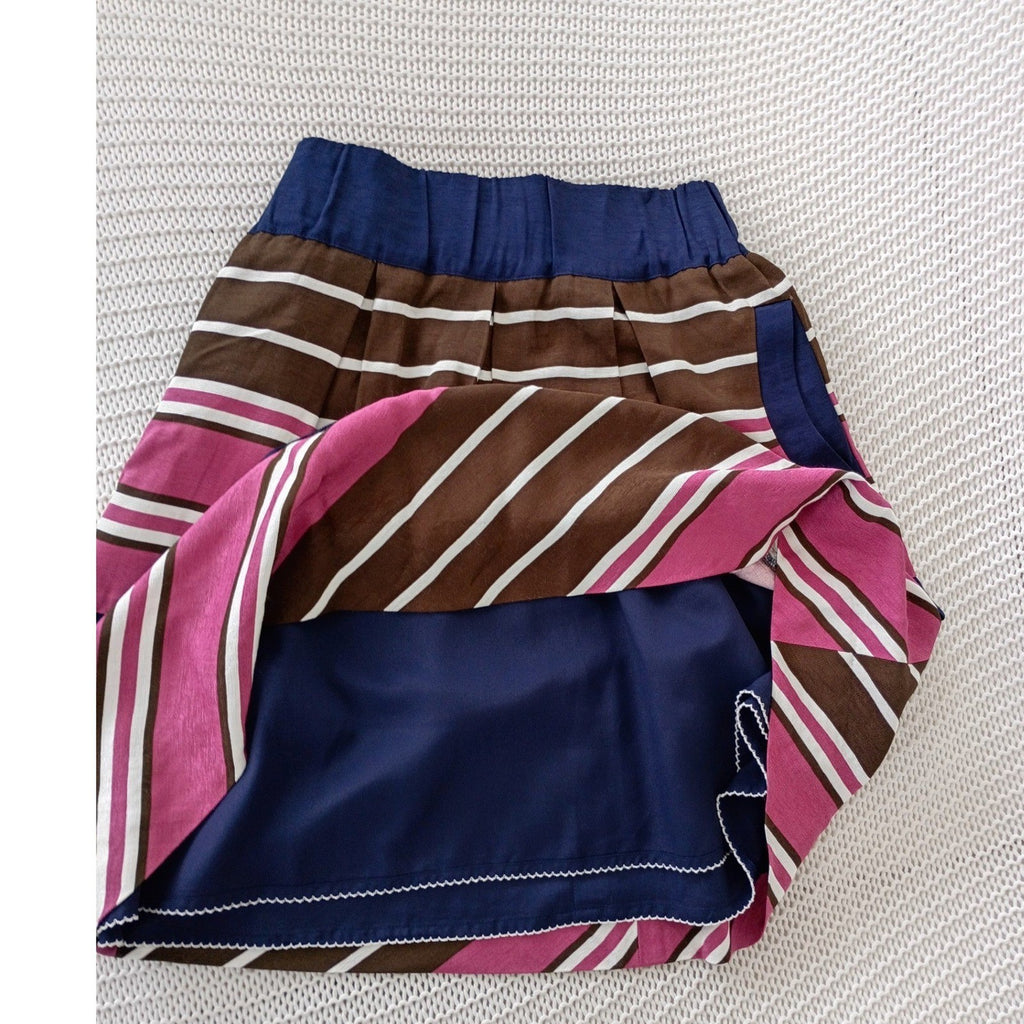 Maeve Anthropologie Striped Mini Skirt Pink Brown Navy Blue Fits S Elastic Waist