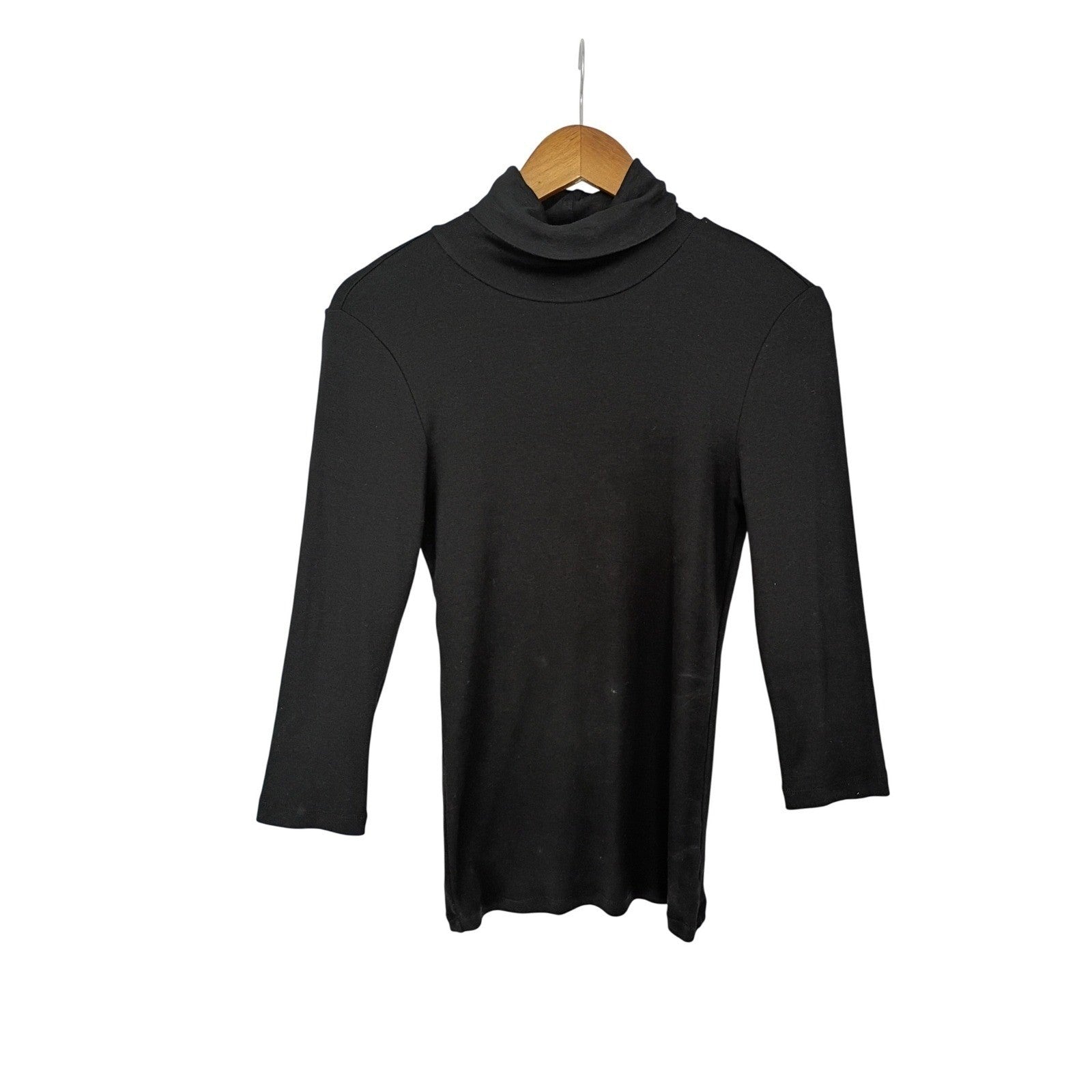 GAP Black Ribbed Turtleneck 3/4 Sleeve Top Women's Medium Cotton Modal
