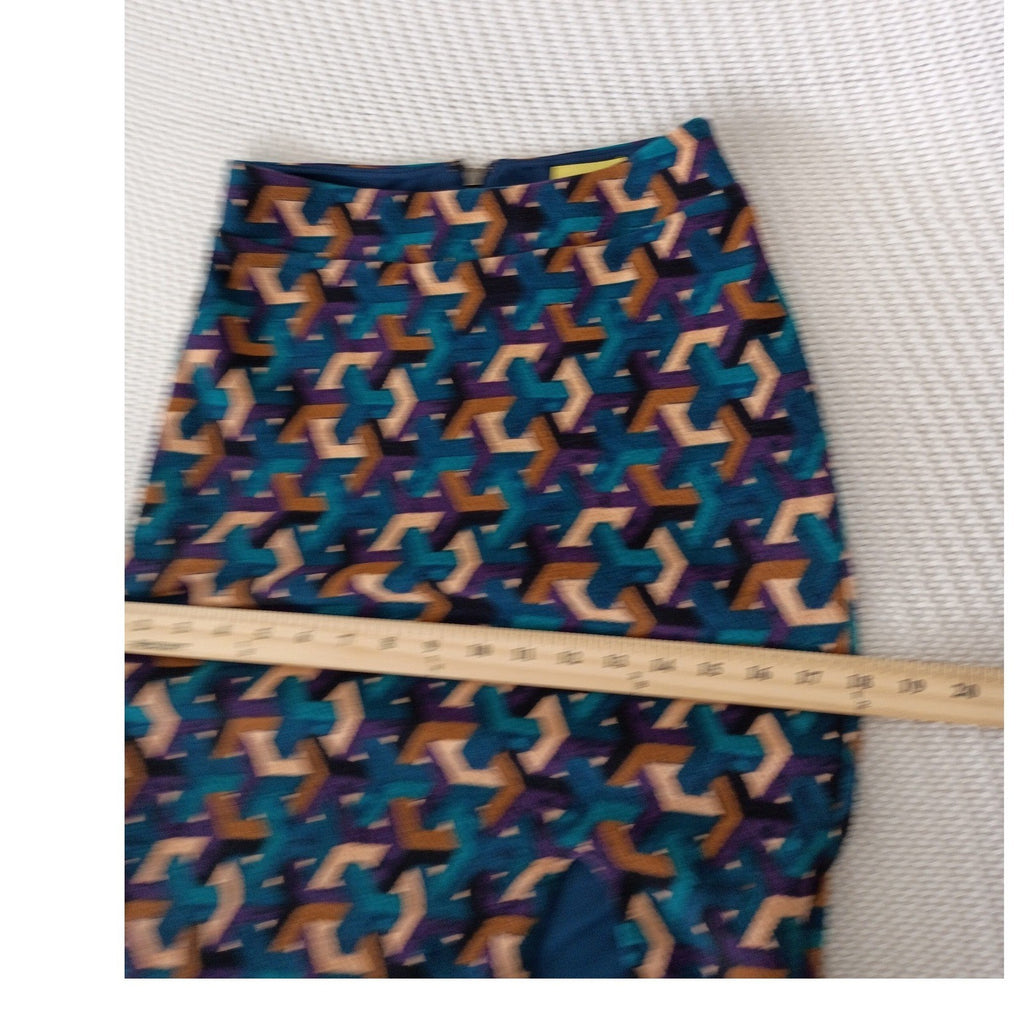 Maeve Anthropologie Geometric Optical Illusion Pencil Skirt Teal Purple Cotton S