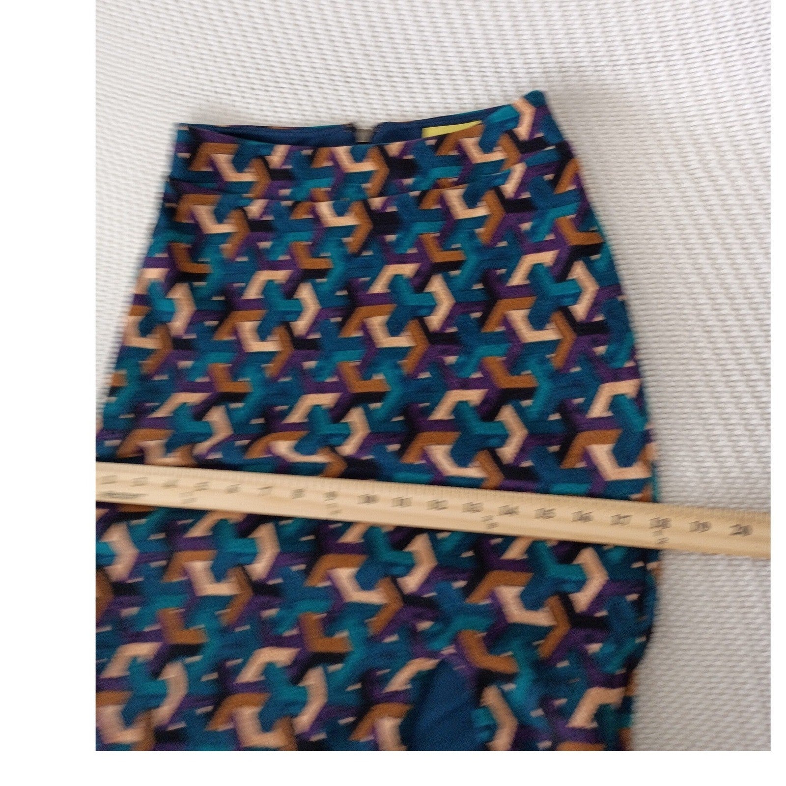 Maeve Anthropologie Geometric Optical Illusion Pencil Skirt Teal Purple Cotton S