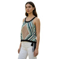 Old Navy Teal Geometric Halter Top M Medium Tie Waist Chevron Blouse Retro Boho