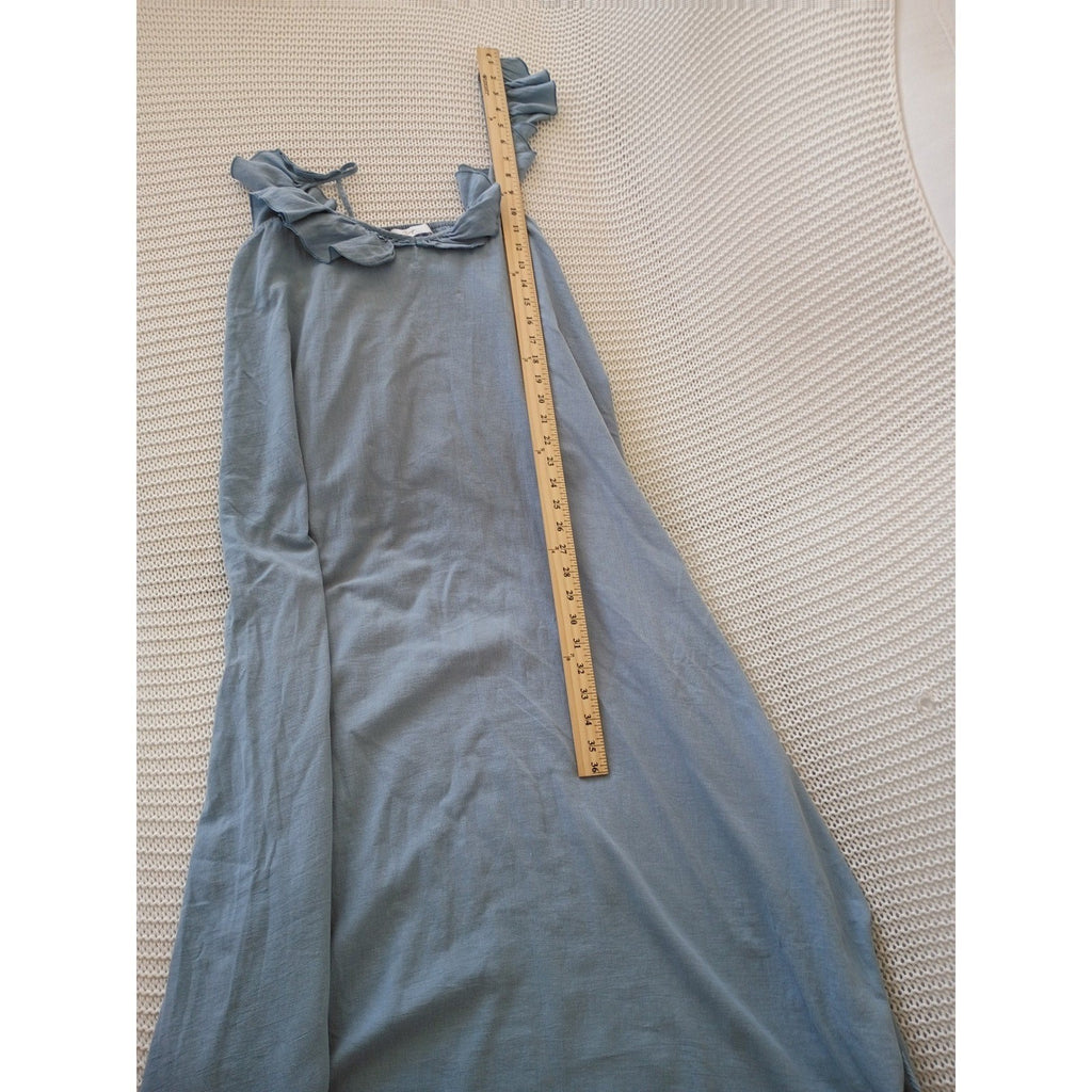 98% Cotton L/XL Maxi Dress ZEXXXY Blue Ruffle Strap Square Neck Slveless Coastal