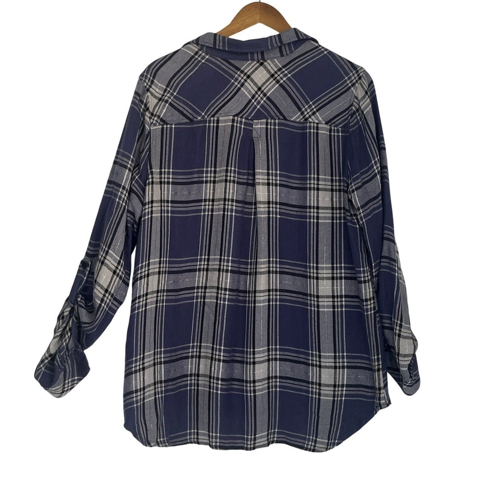 KUT from the Kloth Plaid Flannel Button Up Shirt Blue Black White Size L