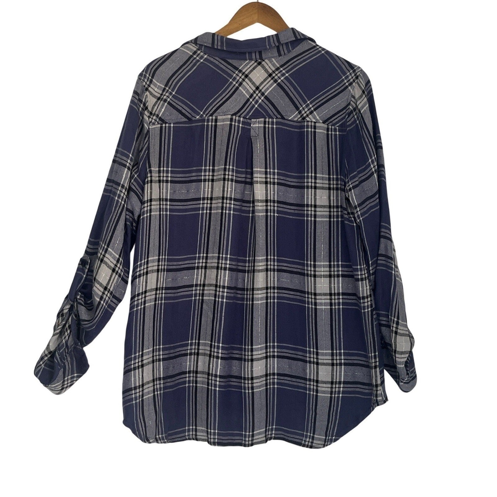 KUT from the Kloth Plaid Flannel Button Up Shirt Blue Black White Size L