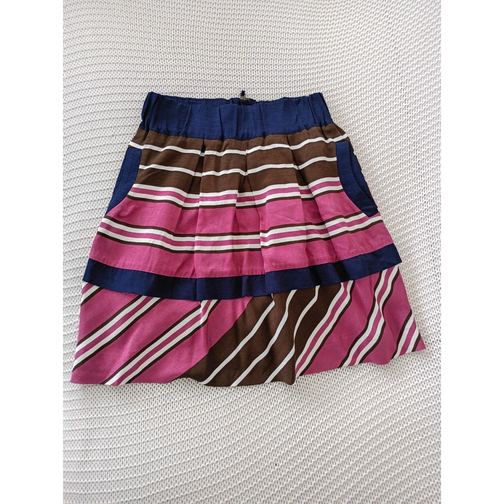 Maeve Anthropologie Striped Mini Skirt Pink Brown Navy Blue Fits S Elastic Waist
