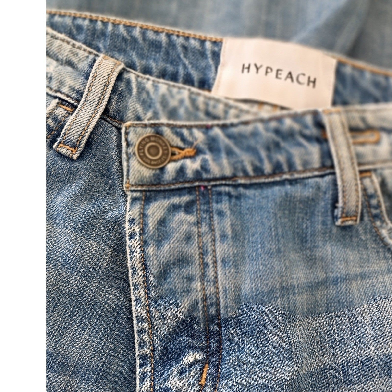 HYPEACH Distressed Boyfriend Jeans Blue Wash Straight Leg Frayed Hem 26/2x27