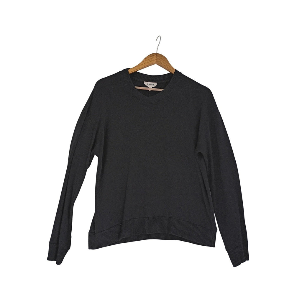 Splendid Collection Black Long Sleeve Crew Neck Knit Sweater Top Womens Medium