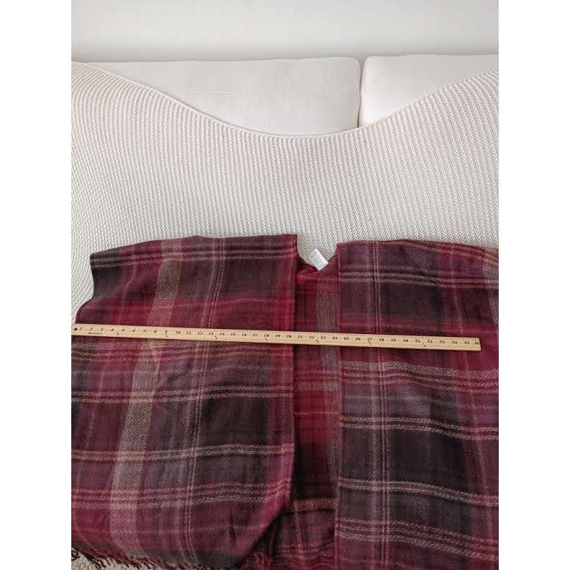 Woolrich Green Label Plaid Wrap Shawl Burgundy Wine Fringed One Size Poncho