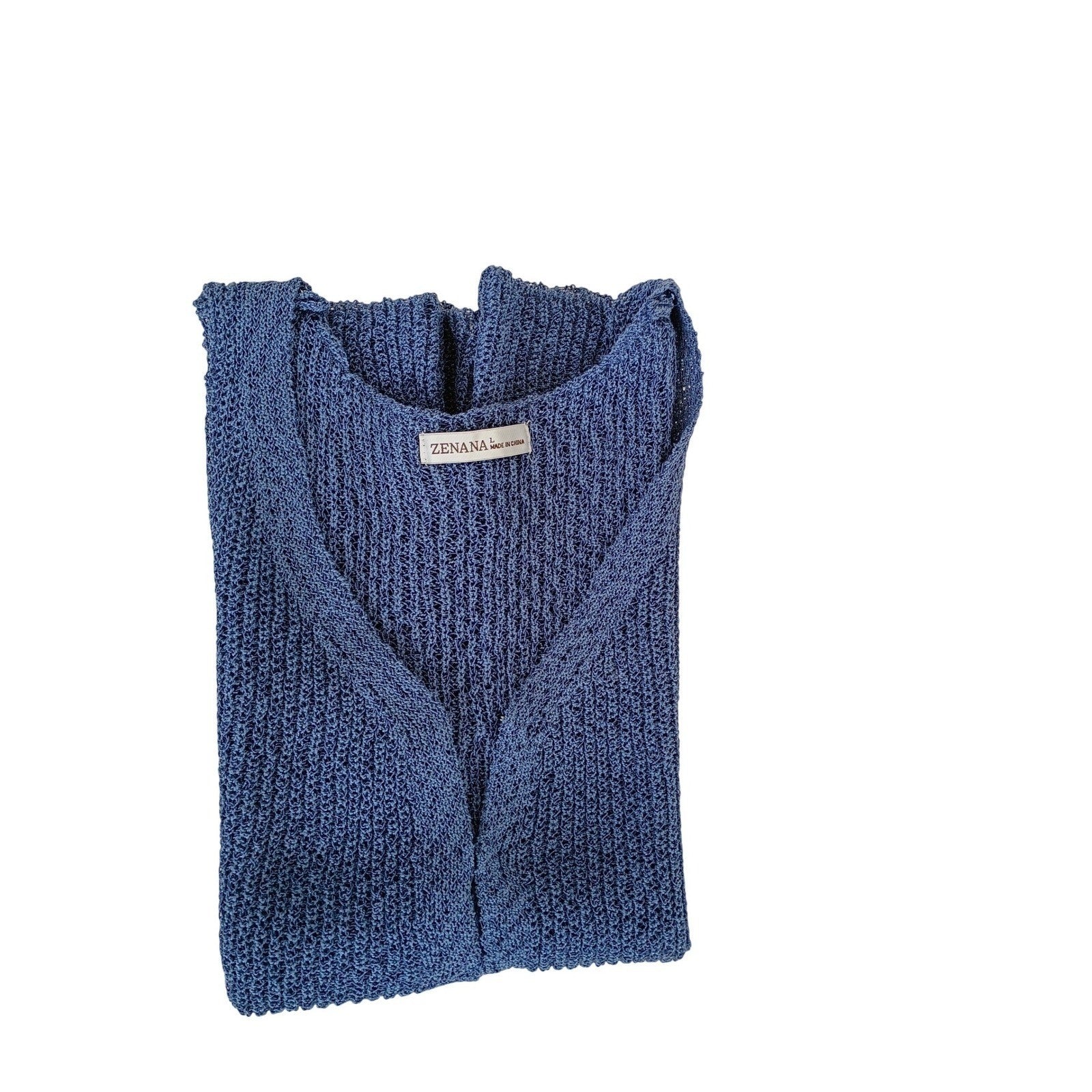 NWT Zenana Boho Blue Open Knit Crochet Sleeveless V-Neck Vest M Festive