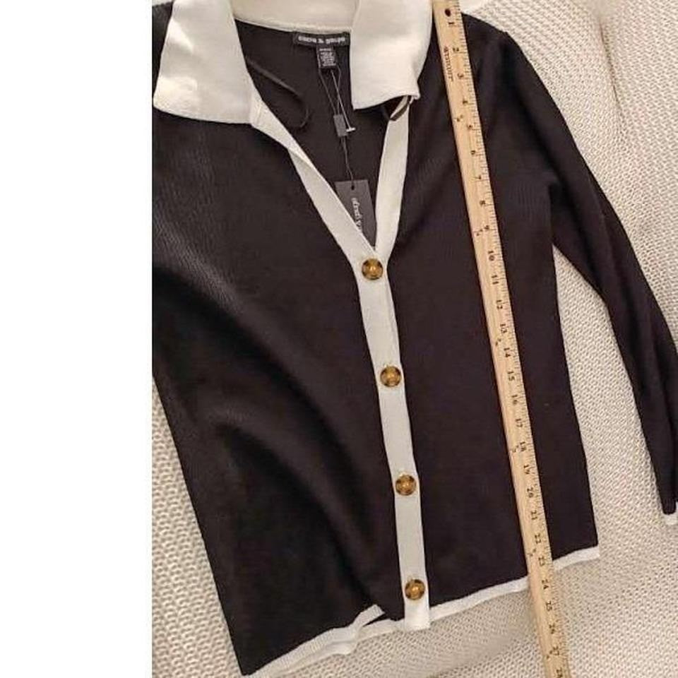 NWT Cable & Gauge Classic Black White Trim Collared Knit Cardigan Button Front M