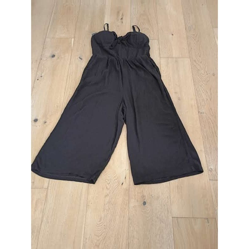 Lily Rose XL Black Wide Leg Jumpsuit Sweetheart Tie Front Smocked Coquette Curve