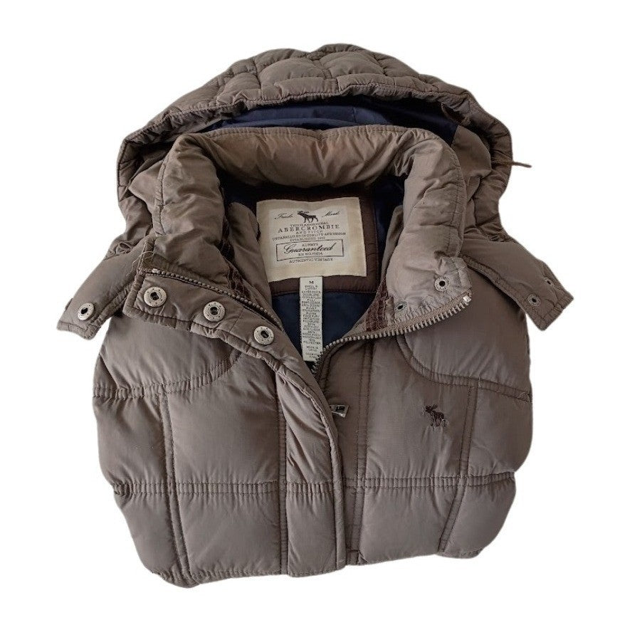 Abercrombie & Fitch Brown Quilted Puffer Jacket Hooded Y2K Gorpcore Moose Logo M