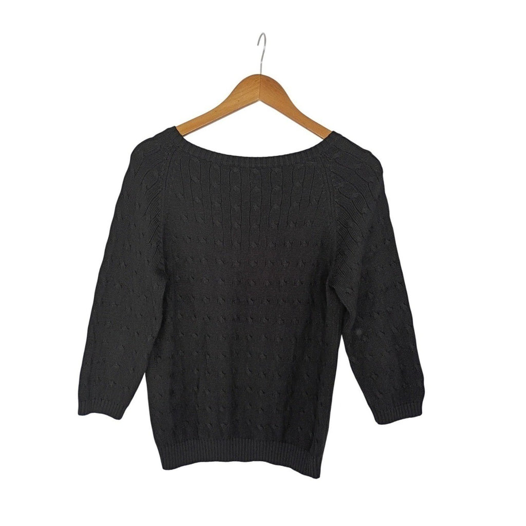 Ann Taylor Black Cable Knit 75% Silk Sweater Top Size S