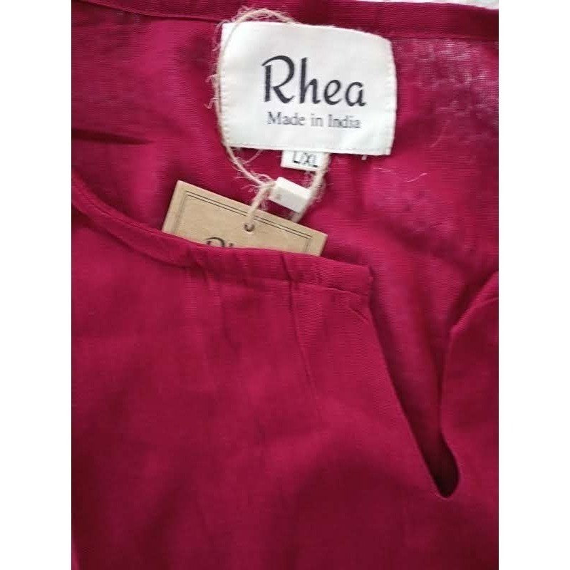 NWT Rhea India Burgundy Viscose Kurta Tunic Top  L/XL Boho V-Neck 3/4 Sleeve