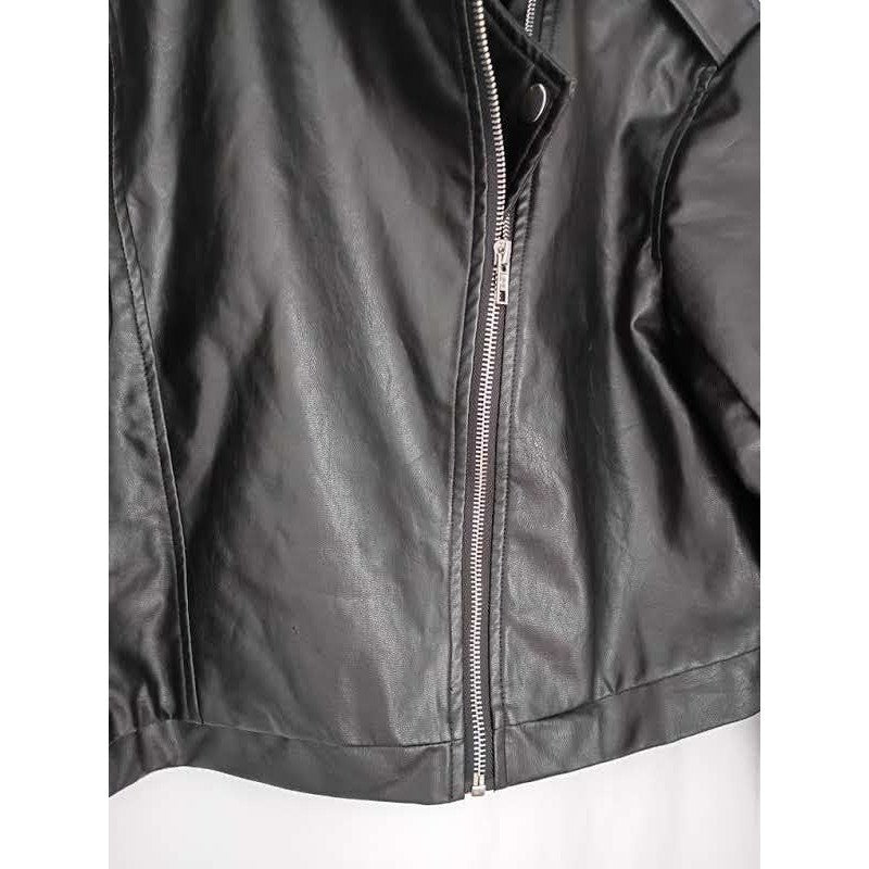 SHEIN Moto Jacket S Black Faux Leather Asymmetrical Zip Biker Goth Luxe Coat