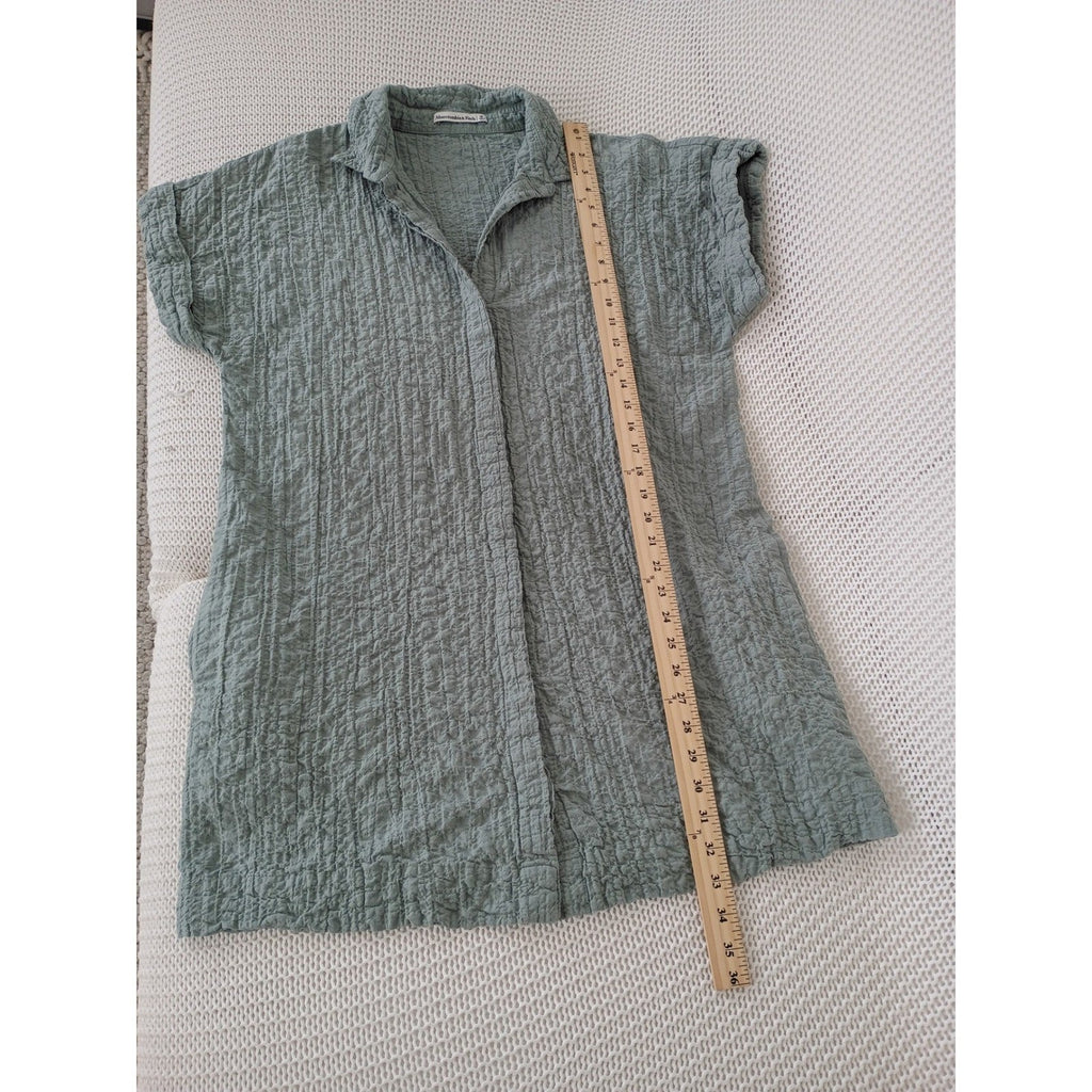 Abercrombie Boho Olive Green Textured Cotton Shirt Dress Medium Boho Coastal 34"