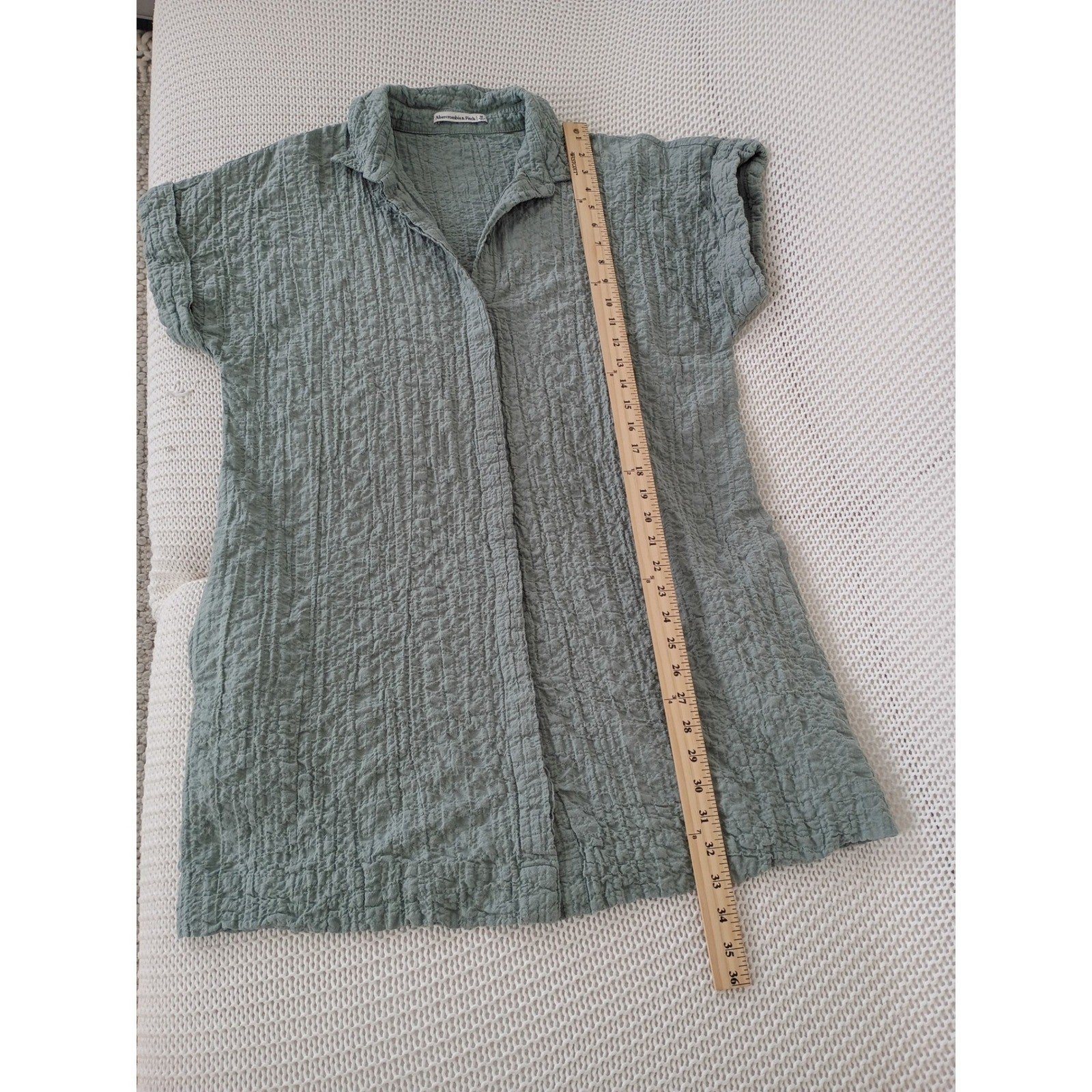 Abercrombie Boho Olive Green Textured Cotton Shirt Dress Medium Boho Coastal 34"