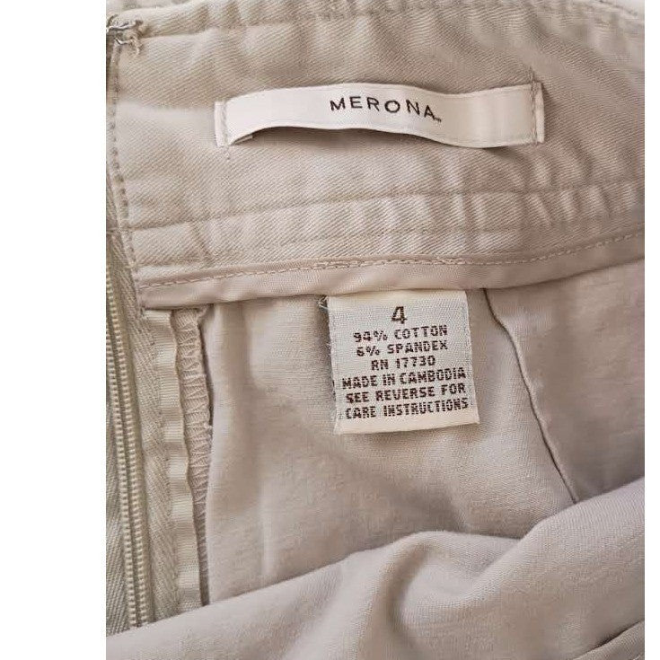 Merona Khaki A-Line Skirt Womens 4 94% Cotton Stretch Knee Length NWOT