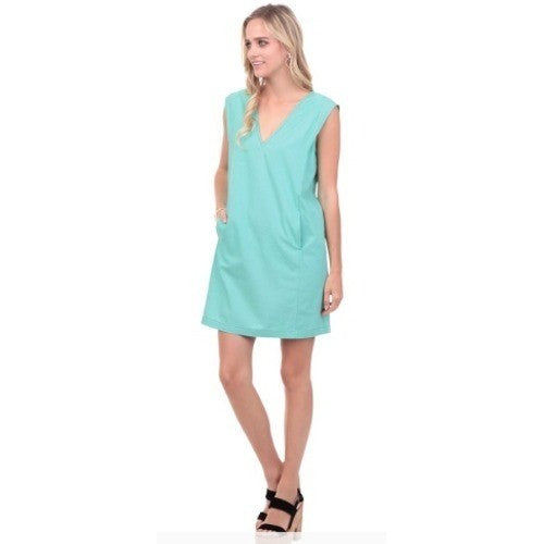 NWT 1250°C Mint Green V-Neck Sleeveless Shift Dress 100% Cotton L Minimalist