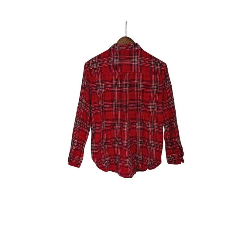 Treasure Bond Plaid Boyfriend Shirt Red  Long Sleeve Cotton Blend Size S