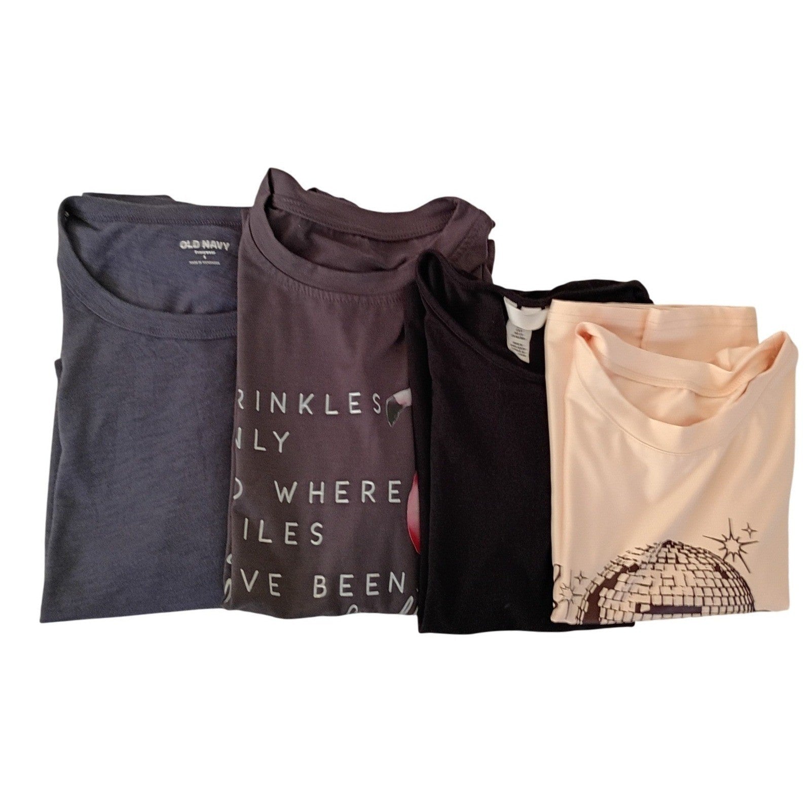 Mystery T Shirt Bundle 4 Pack Size S Gray Black Peach Disco Flamingo Graphic