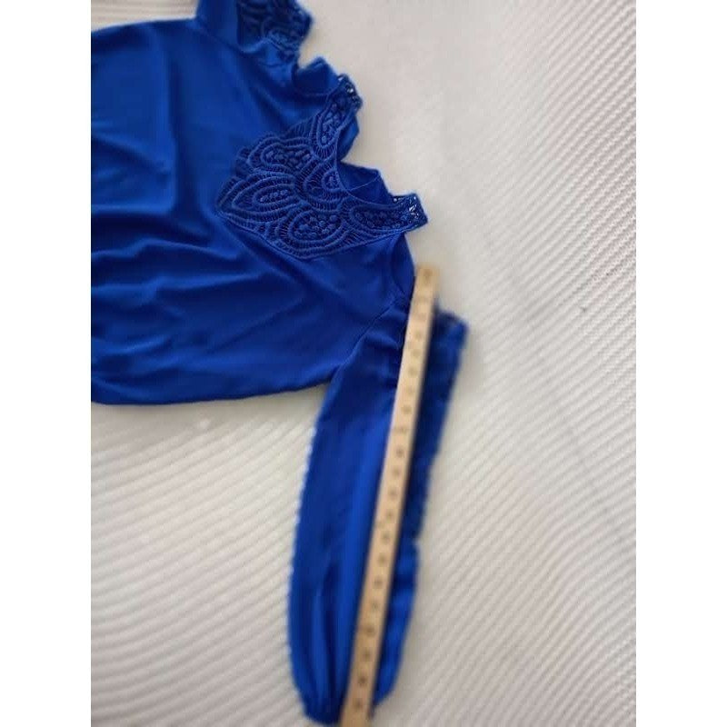 Vintage Charlotte Russe Y2K Royal Blue Cold Shoulder Crochet Lace Top L Festival