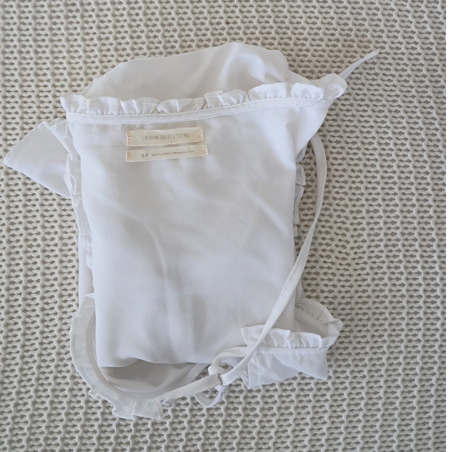Urban Outfitters Coquette Ruffle Tie Front Puff Sleeve Crop Top White S