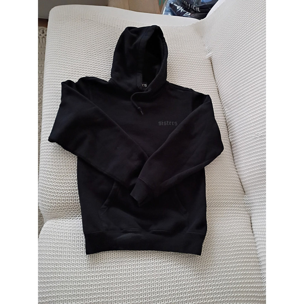 SISTERS Black Gothic Logo Hoodie 100% Cotton Sweatshirt Fits S Made USA
