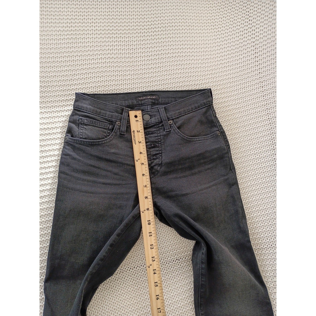 Lucky Brand Ava Mid Rise Crop Mini Boot Jeans Black Raw Hem  26x24 NWOT $99 MSRP