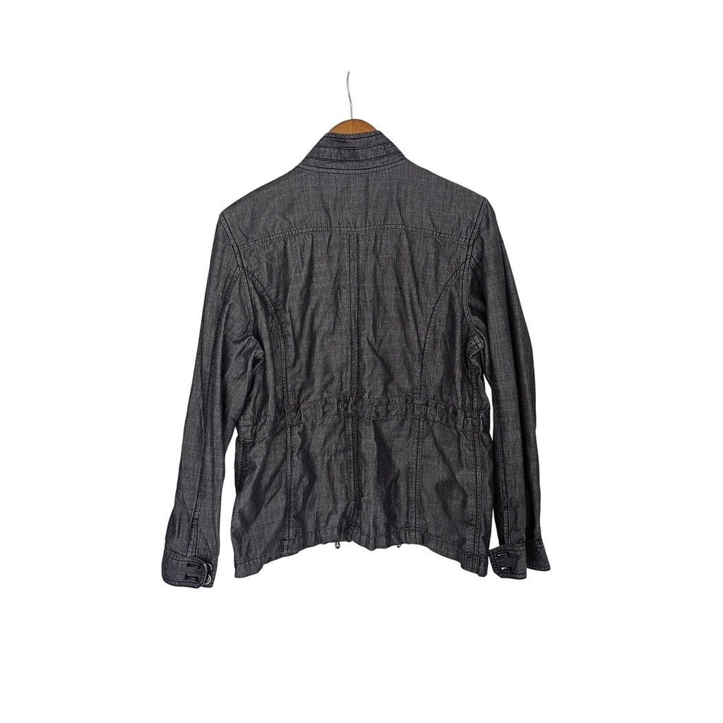 Calvin Klein Utility Jacket 100% Cotton L Charcoal Gray Button Drawstring Waist
