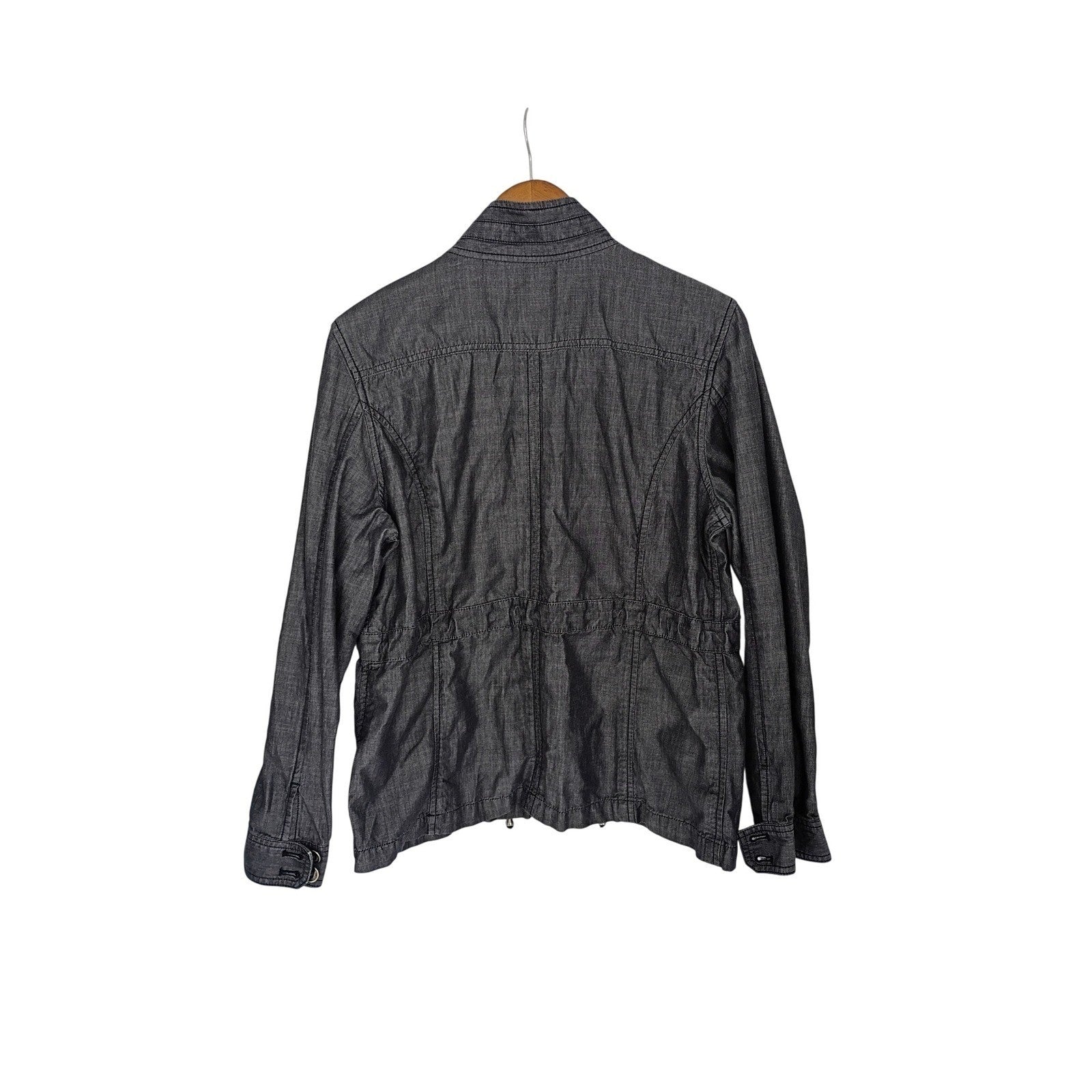 Calvin Klein Utility Jacket 100% Cotton L Charcoal Gray Button Drawstring Waist