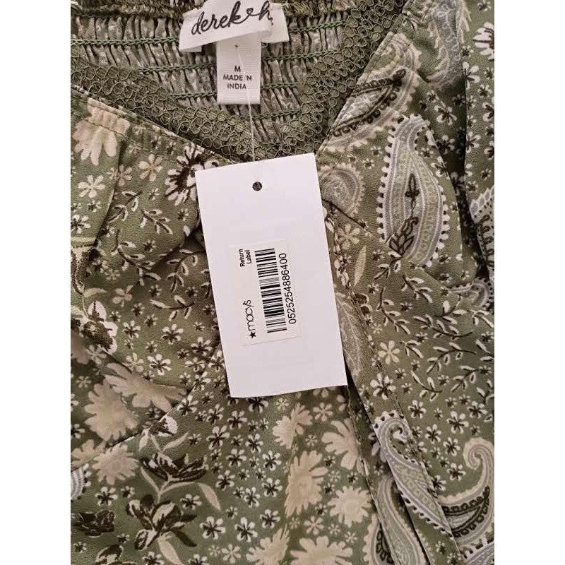 Derek Heart NWT Lichen Green Paisley Smocked Mini Dress S Small Boho Cottagecore
