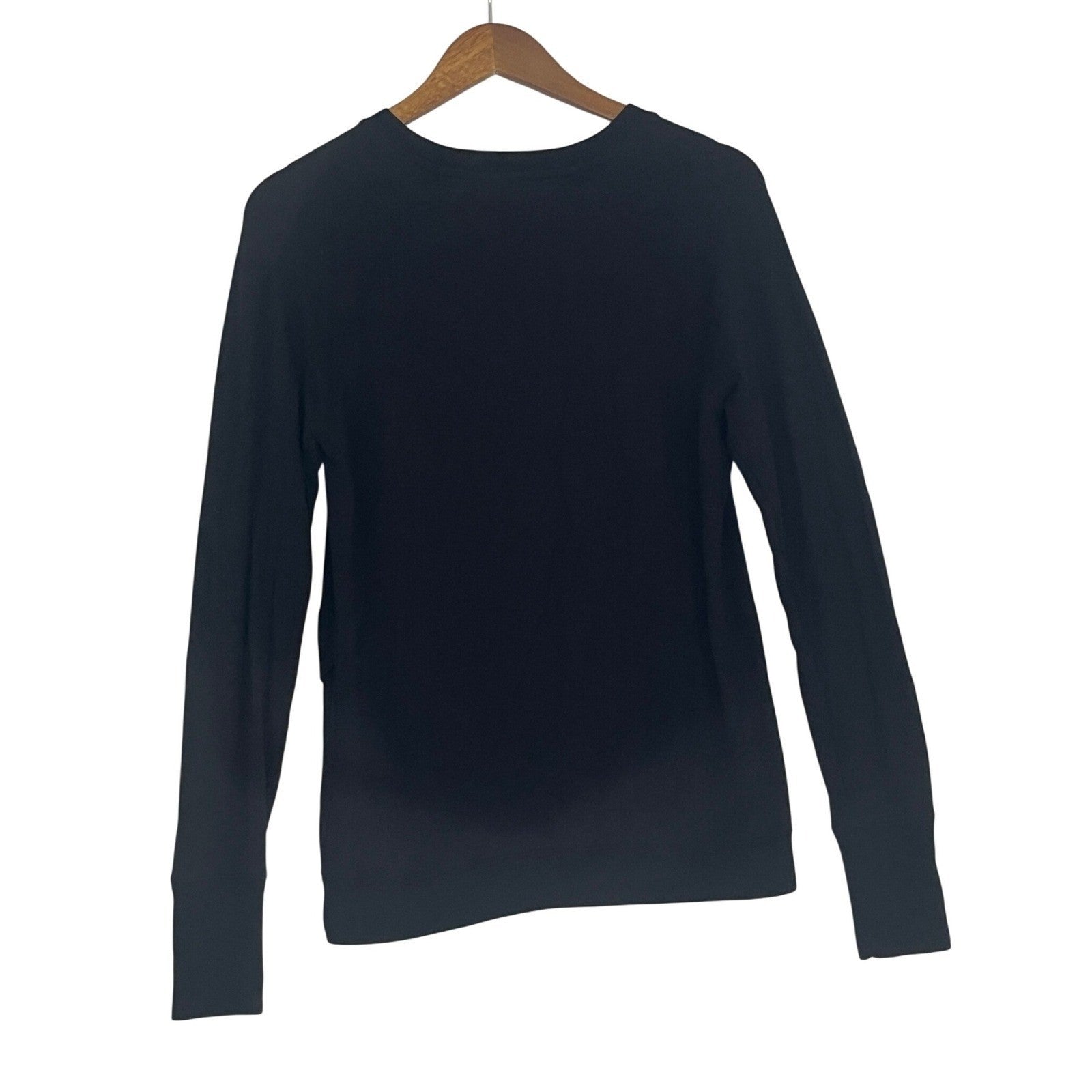 ATHLETA Black Wrap Front Long Sleeve Top S Modal Spandex Retro-Chic