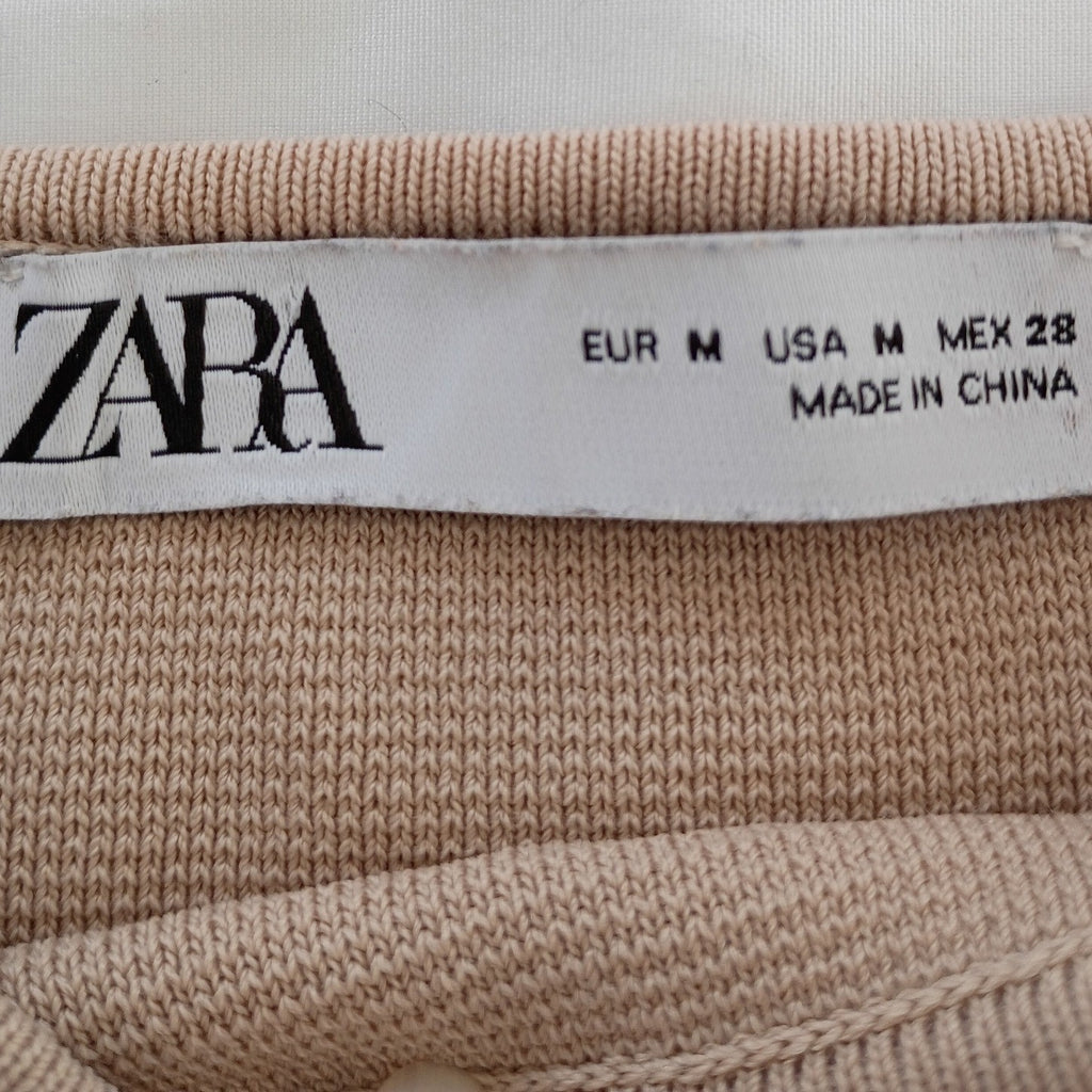 ZARA Knit Tank Top Square Neck Sleeveless Beige Crop Size M