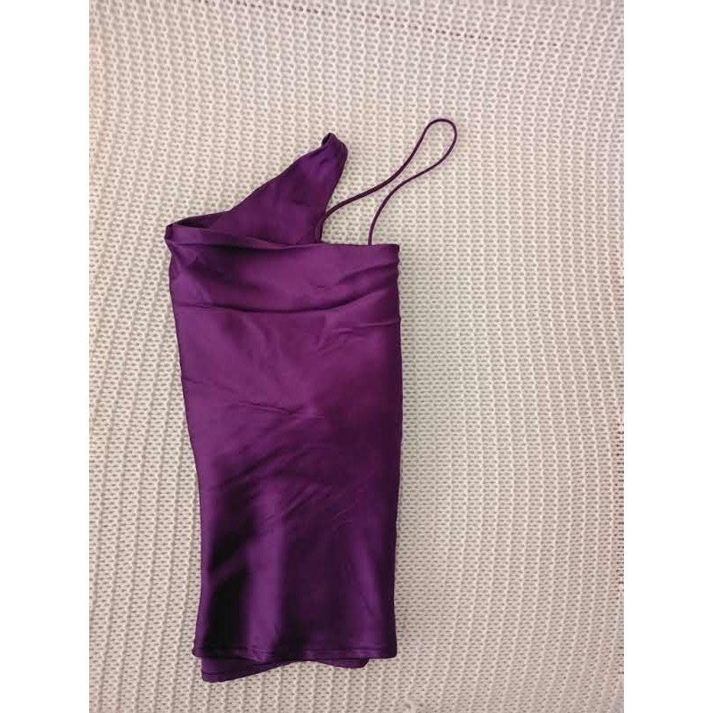 Zara Purple Satin One Shoulder Draped Asymmetrical Crop Top M Medium 6 8 Party