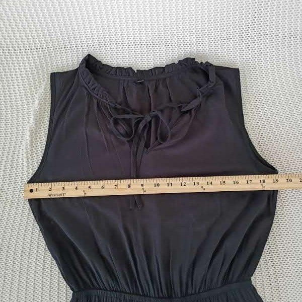 Insulation 100% Cotton Tiered Mini Dress M Black Ruffle Tie Neck Boho Dainty LBD