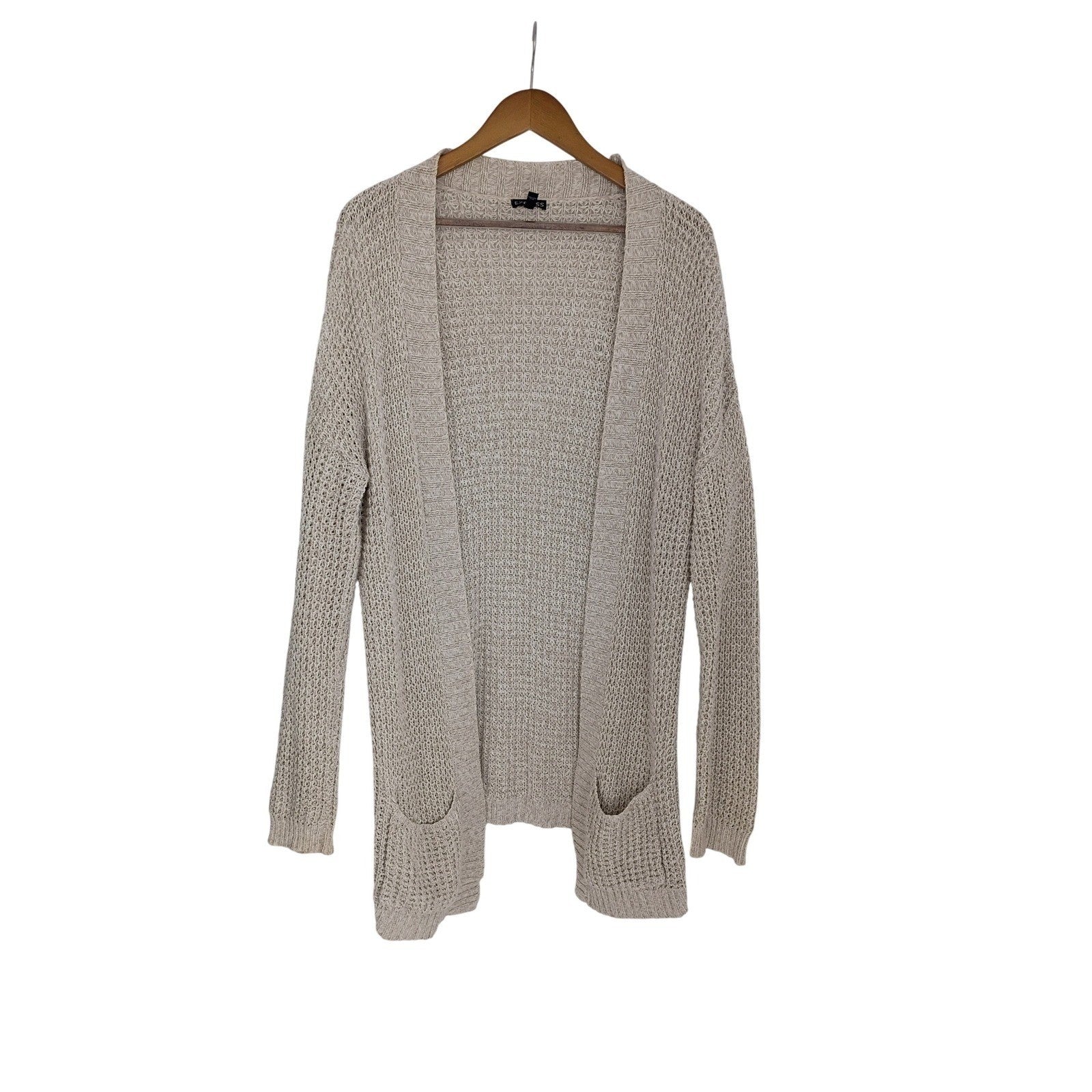 EXPRESS Beige COTTON BLEND Cardigan L Grandmacore Coastal Grandmother Knit