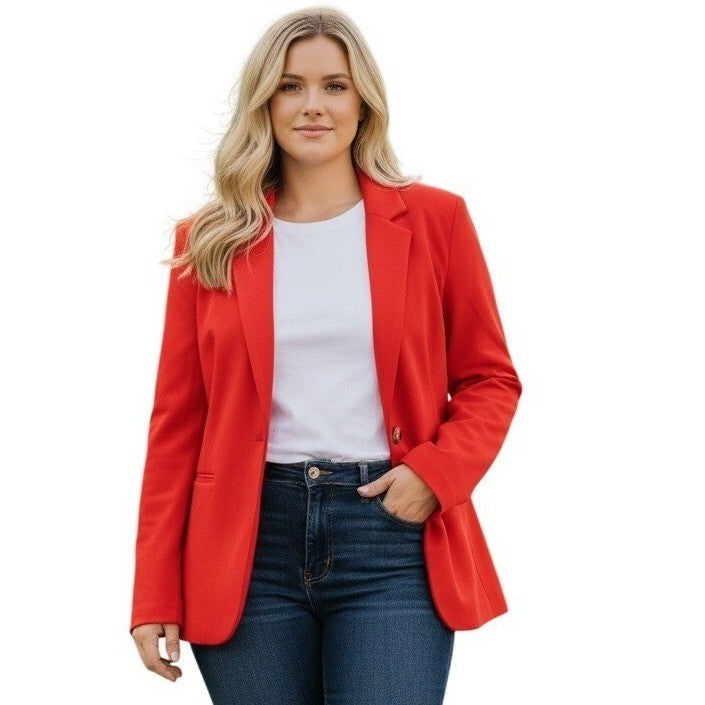 Red Cotton Blazer Tailored Career Jacket Size 14 NWOT Professional Chadwicks