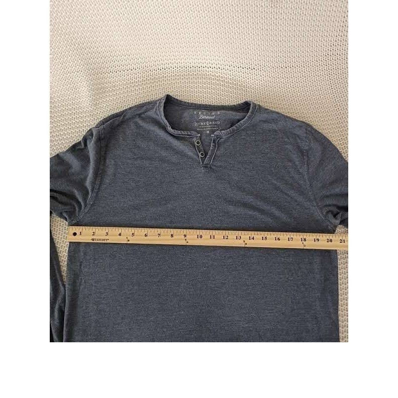 Lucky Brand Venice Burnout Cotton Blend Henley Shirt Long Sleeve Gray Mens M